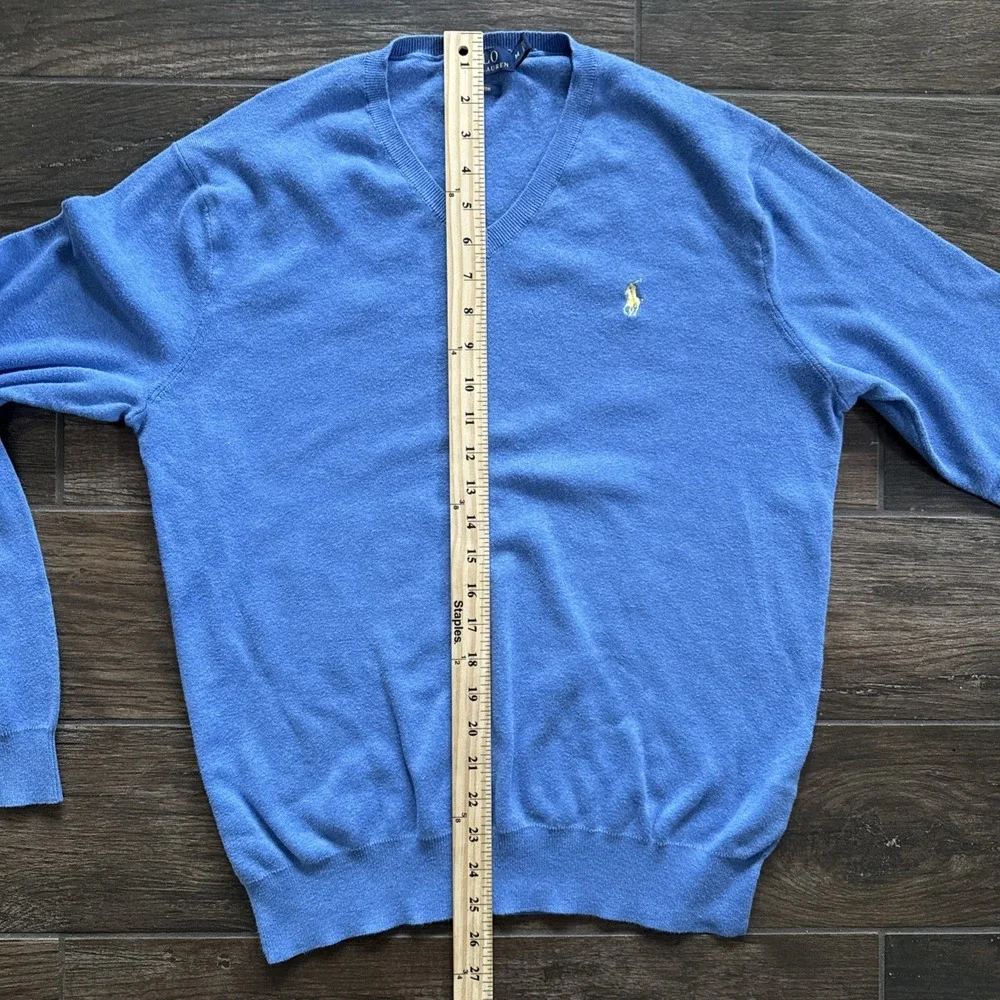 Polo Ralph Lauren Sweater Men Medium Blue V Neck Pima Cotton Lightweight